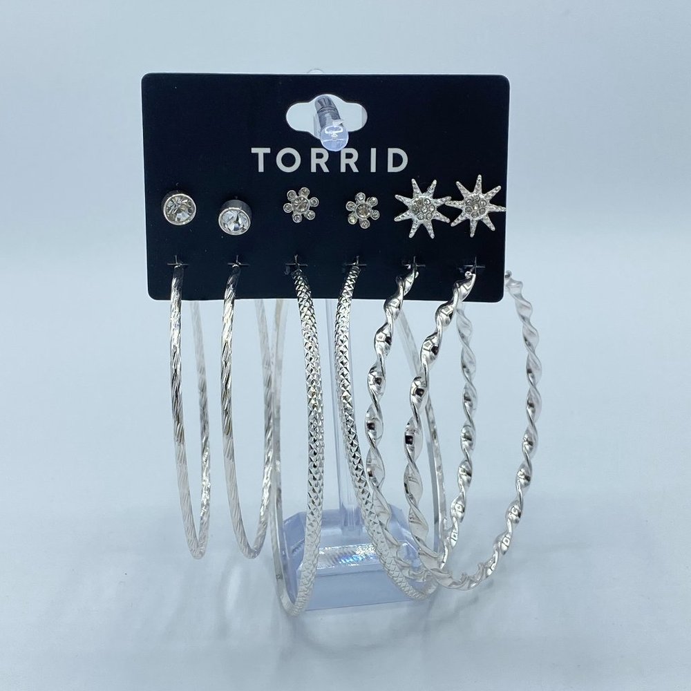 Torrid- SILVER-TONE STAR STUD & HOOP EARRINGS SET - SET OF 6